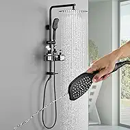 SonTiy Retrofit Rain Shower System Wall Mount, Oil Rubbed Bronze 12 Inch Rain Shower Head with Handheld Jet Spray with Slide Bar, Shower Caddy & Solid Brass Rail for Tall People