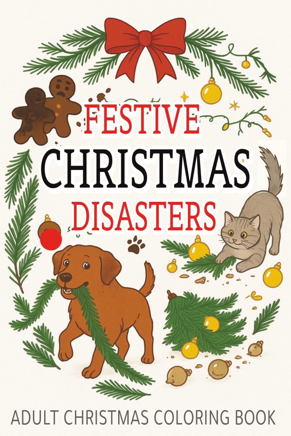 Festive Christmas disasters: Fun christmas holiday coloring pages for adults