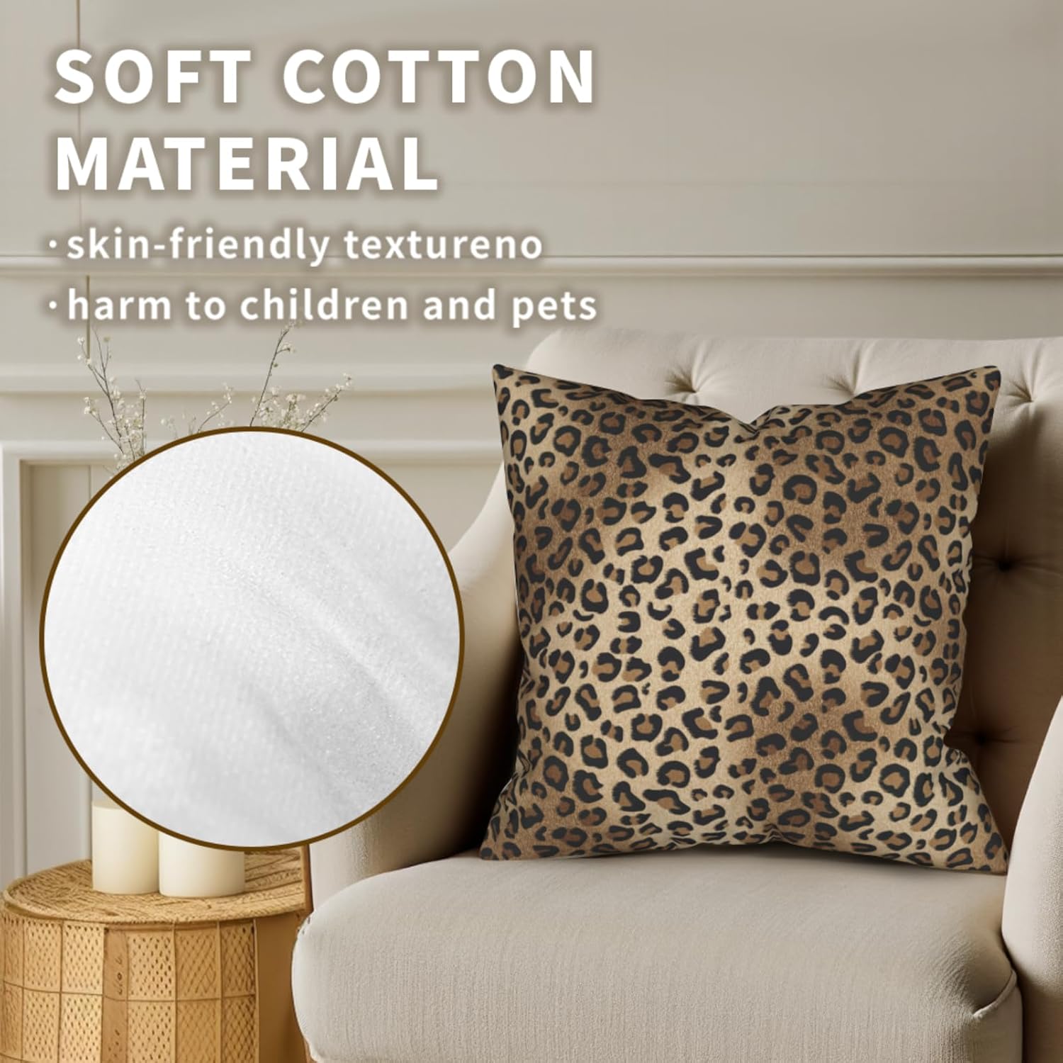 Brown Leopard Pillow Cover - Cheetah Print Throw Pillow Covers 18x18 Set of 2 Animal Print Couch Pillow Cases Decorative for Indoor Bedroom - Image 4