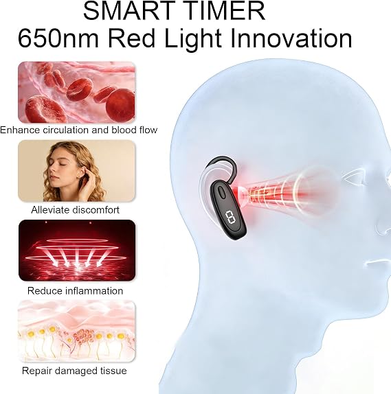 650nm Ear Infrared Care Device - 8 Minute Timer Red-light Protector, Portable Hanging Device for Ear Care/Promotes Blood Circulation/Ear Discomfort/Tinnitus Relief