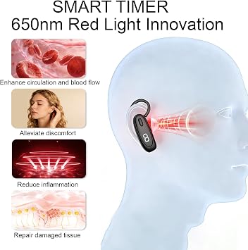 650nm Ear Infrared Care Device - 8 Minute Timer Red-light Protector, Portable Hanging Device for Ear Care/Promotes Blood Circulation/Ear Discomfort/Tinnitus Relief