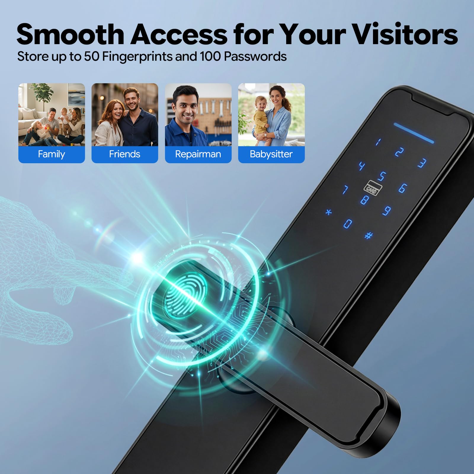 Cerradura de puerta Smart Tuya huella dactilar Bluetooth App Control remoto Aleación de aluminio Llave Tarjeta Contraseña Grosor de la puerta 30-50 mm