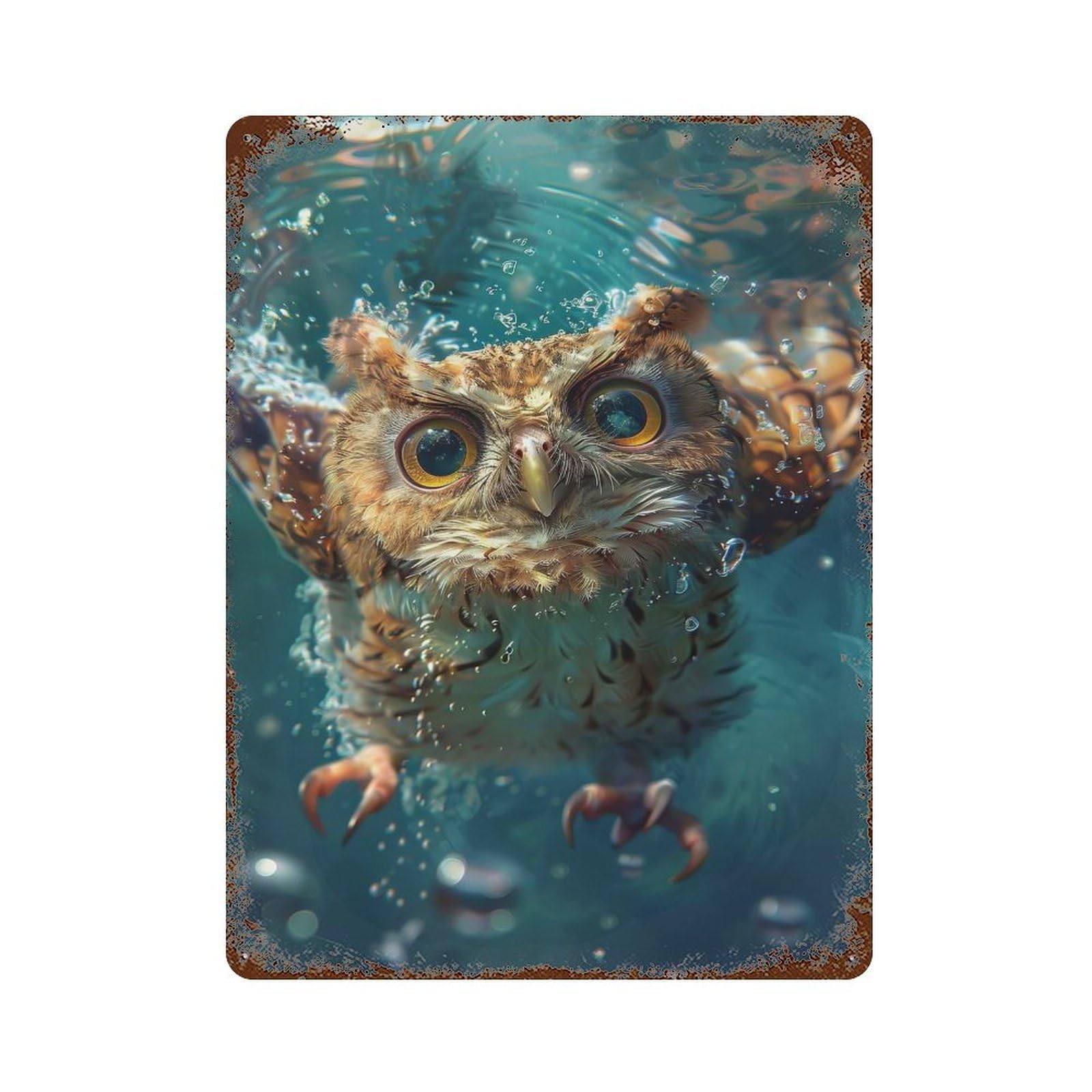 Owl Rusty Metal Tin Sign 15.7"x11.8", Ideal for Farmhouse, Kitchen And Entryway Decor