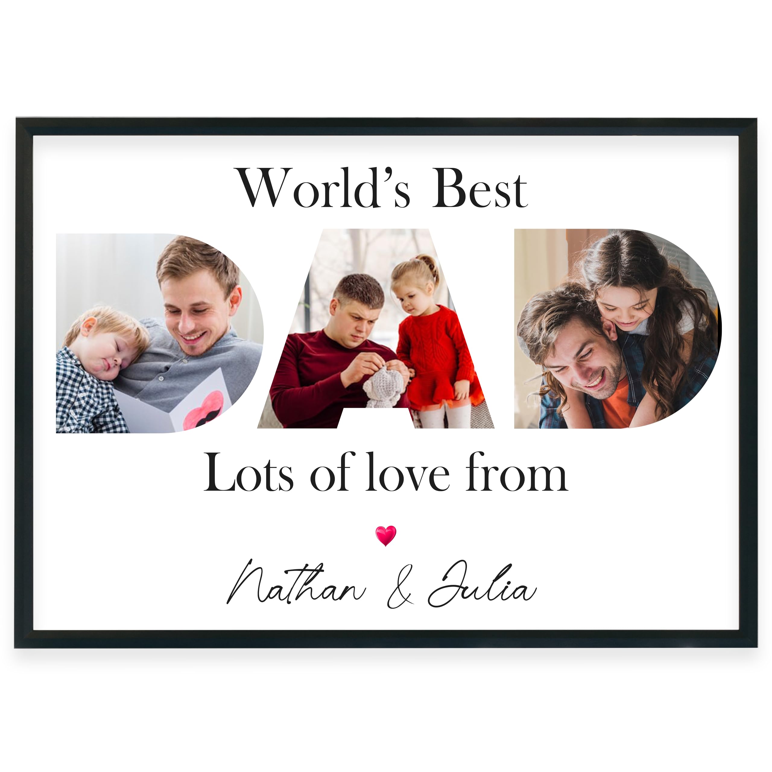 Personalised Father's Day Prints, Framed With DAD Pictures Inside The Letters With A Special Message Presents For Dad, Grandfather, Birthday, Christmas, Fathers Day A4, A3, A2, A1 Unique Daddy gifts
