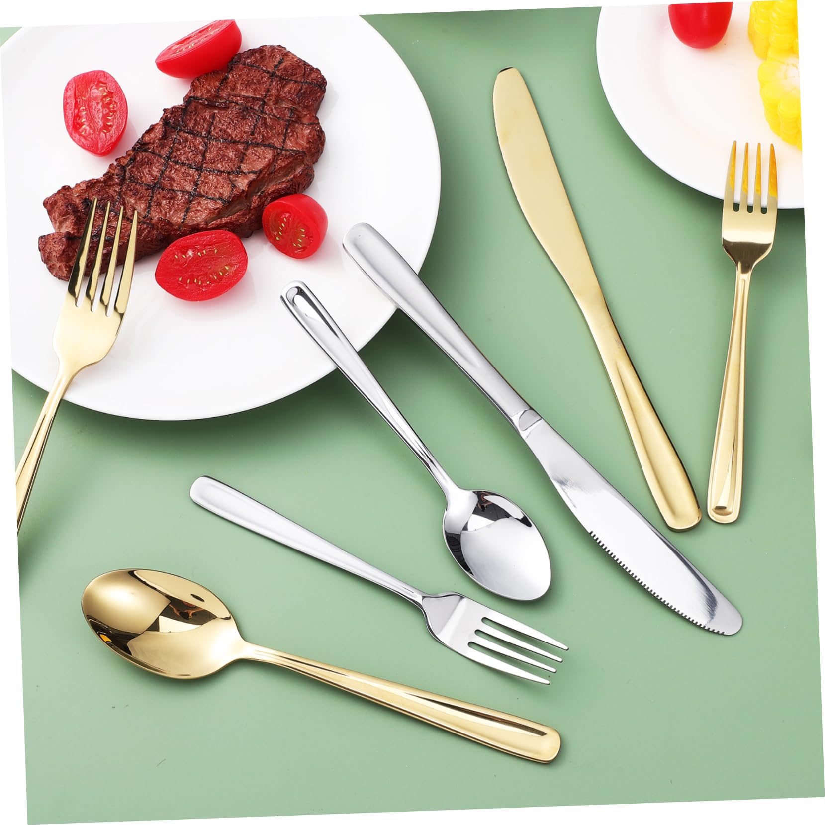 Cabilock 2set Posate in Acciaio Inox per Cibo Occidentale di Posate Manico Forchetta e Cucchiaio Utensili da Cucina Facile da Pulire Superficie Liscia Adatto per Uso Domestico e Ristoranti