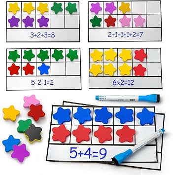 TOMMYHOME Magnetic Ten Frame Set of 74 PCS,Kindergarten Math Classroom Must Have counters,Educational Math Game Toys Suitable for Kids 5-7. Star
