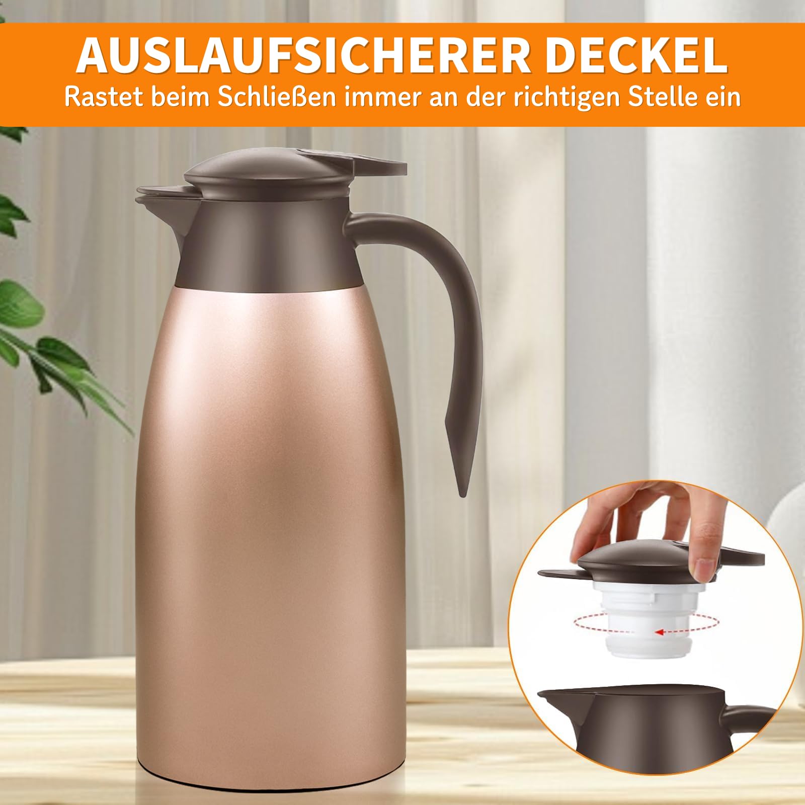 2 Stück Edelstahl Thermoskanne 2L Isolierkanne, Doppelwandige Vakuumkanne mit Griff, Isolierkannen für Heiß- & Kaltgetränke, Teekanne 36 Stunden Wärmedämmung, Kaffeekanne für Kaffee, Tee, Wasser