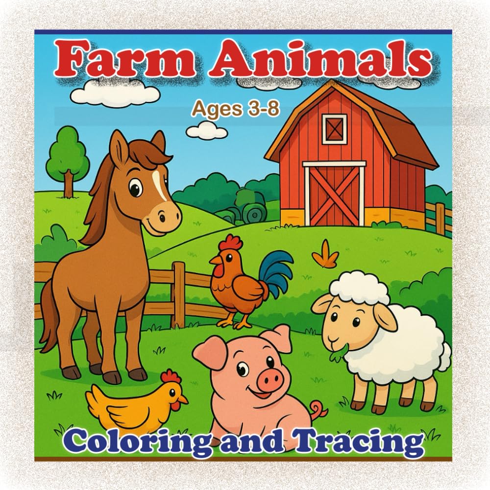 Farm Animals: Coloring and Tracing