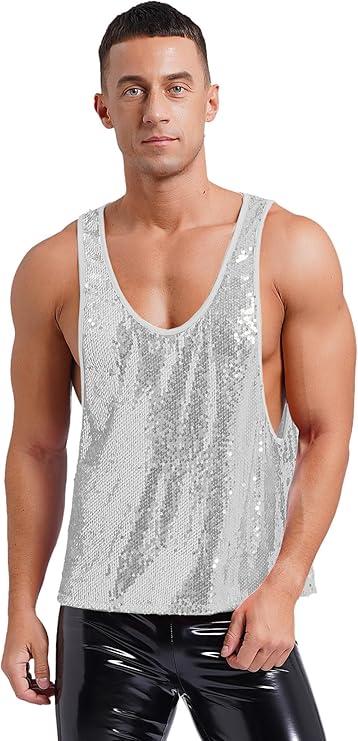 Glitzer Tank Top Herren - Pailletten Top Für 70er Disco & Karneval