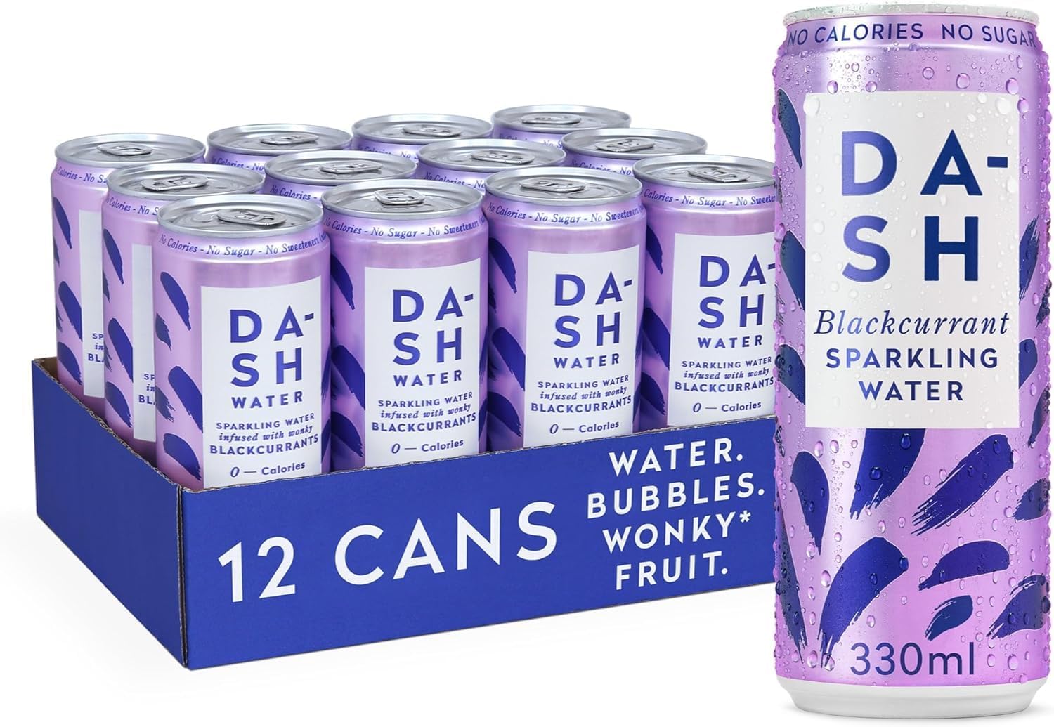 – Blackcurrant - 12 x Flavoured Sparkling Spring Water - NO Sugar, NO Sweetener, NO Calories - Infused with Wonky Fruit (12 x 330ml cans)