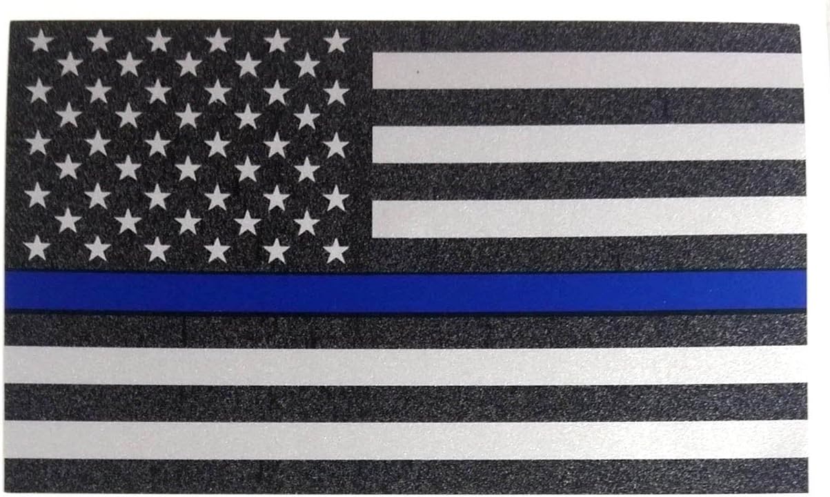 I Make Decals™ Ghosted Subdued US Flag Decal with Thin Blue Line Stripe, 3" X 5", Hard Hat, Lunch Box, Vinyl Decal car Sticker