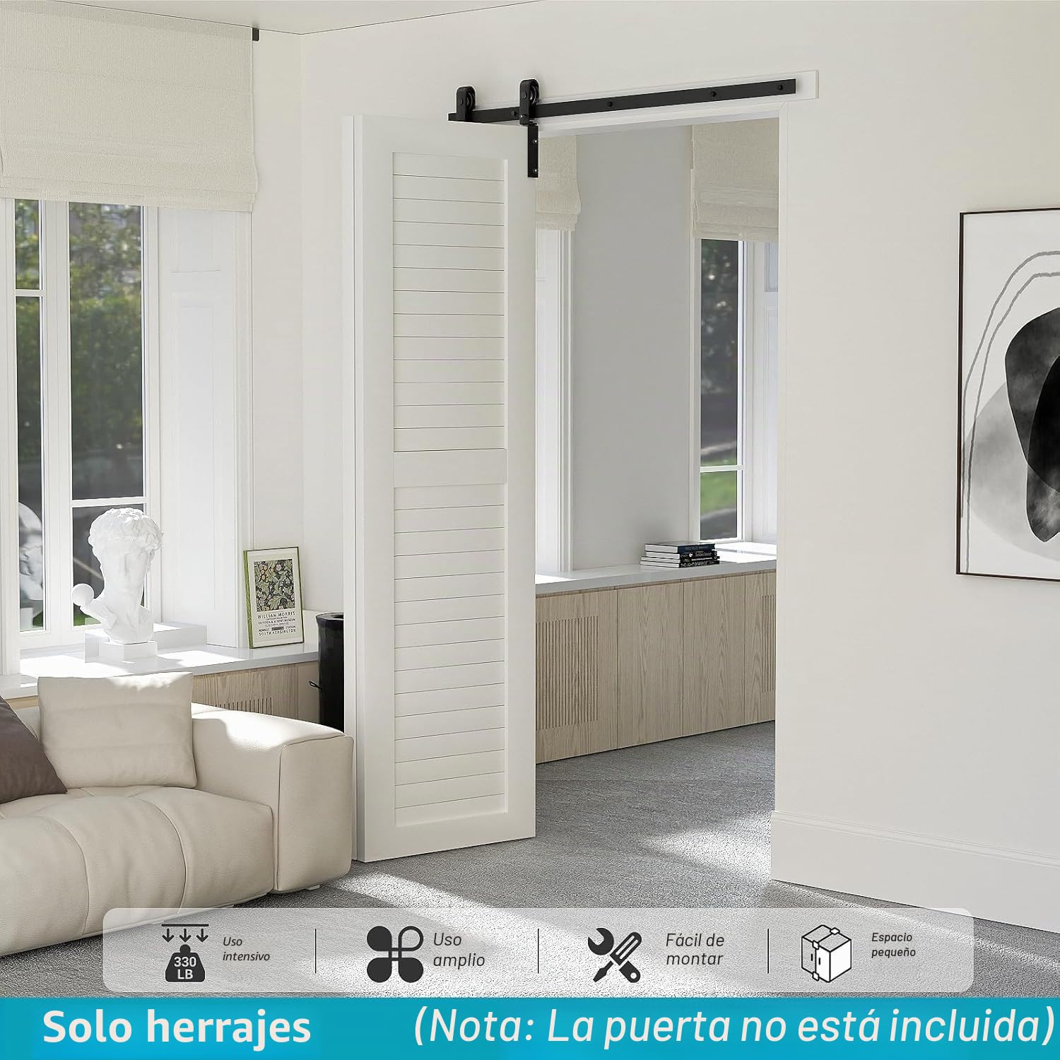 W&H Juego completo de herrajes para puertas corredizas de 100 m, herrajes negros para 2 puertas, rieles para puerta corredizas plegables, juego de rieles para puertas de granero que ahorran espacio