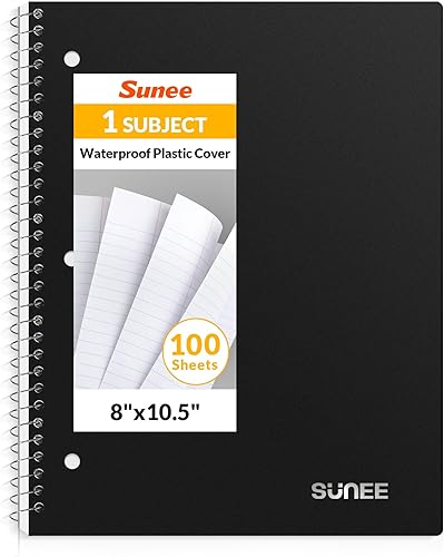 Miniatura 11 de SUNEE Cuaderno de espiral, 1 materia, papel rayado universitario, 8" x 10-1/2" pulgadas, 100 hojas por cuaderno, papel perforado de 3 agujeros,