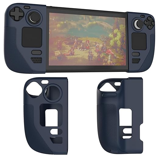 Silicone Protective Shell Cover Skin Compatible with Steam Deck/OLED, Non-Slip Texture Handle Case for Steam Deck, Anti-Collision Cover with 4 Thumb Caps. (Dark Blue)