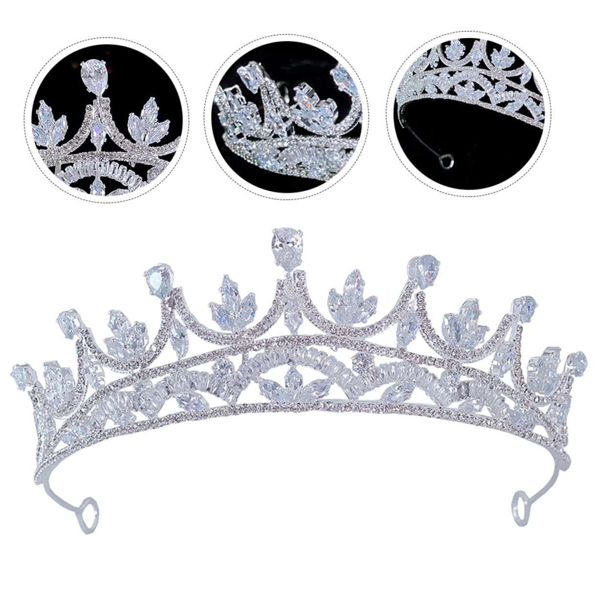 Zirkon Brautkrone Haarreif Damen Kronenstirnband Leicht Formstabil für Hochzeit Party Mädchen Haaraccessoire
