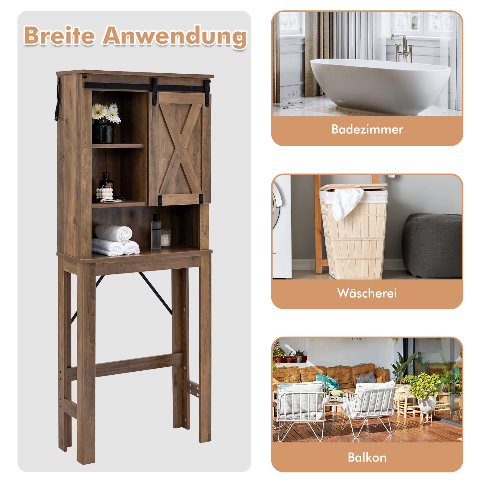 Toiletkast met Schuifdeur en Open Planken voor Boven het Toilet - Wit