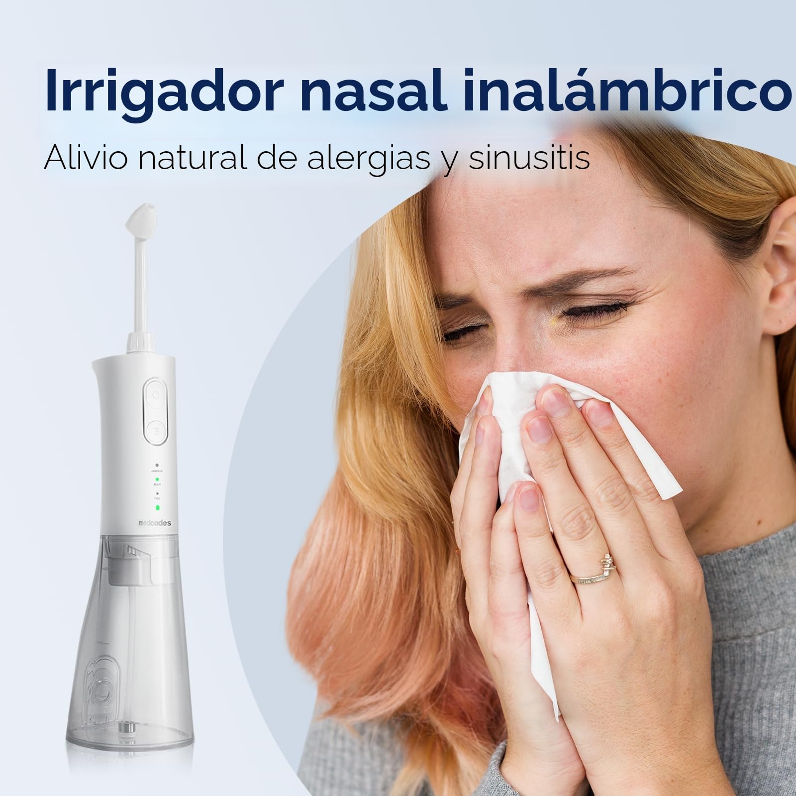 Neti Pot - Sistema de riego nasal inalámbrico, máquina limpiadora de botellas de enjuague nasal, kit de sistema de enjuague sinusal eléctrico para alivio de los senos nasales (White A)