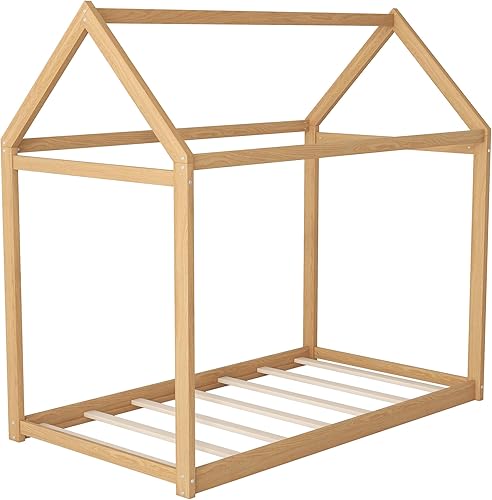 Miniatura 13 de Bellemave Cama individual para niños, cama de madera de pino, camas Montessori para niños, color blanco con estante Blanco,Madera de pino gris,gris