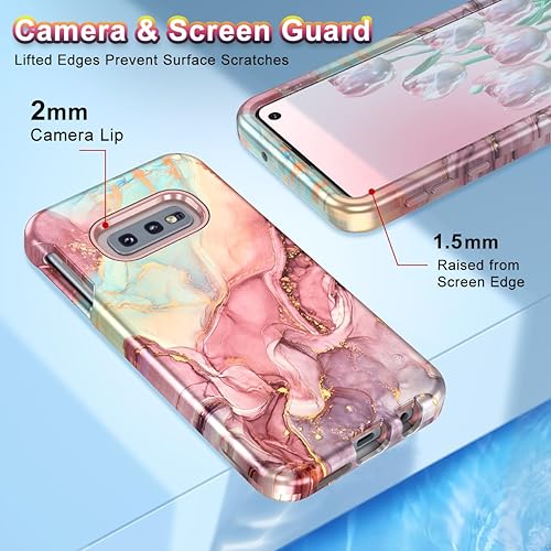 Miniatura 4 de Btscase Funda para Samsung Galaxy S10e, resistente de tres capas de mármol, a prueba de golpes, cuerpo completo, policarbonato duro y TPU suave,