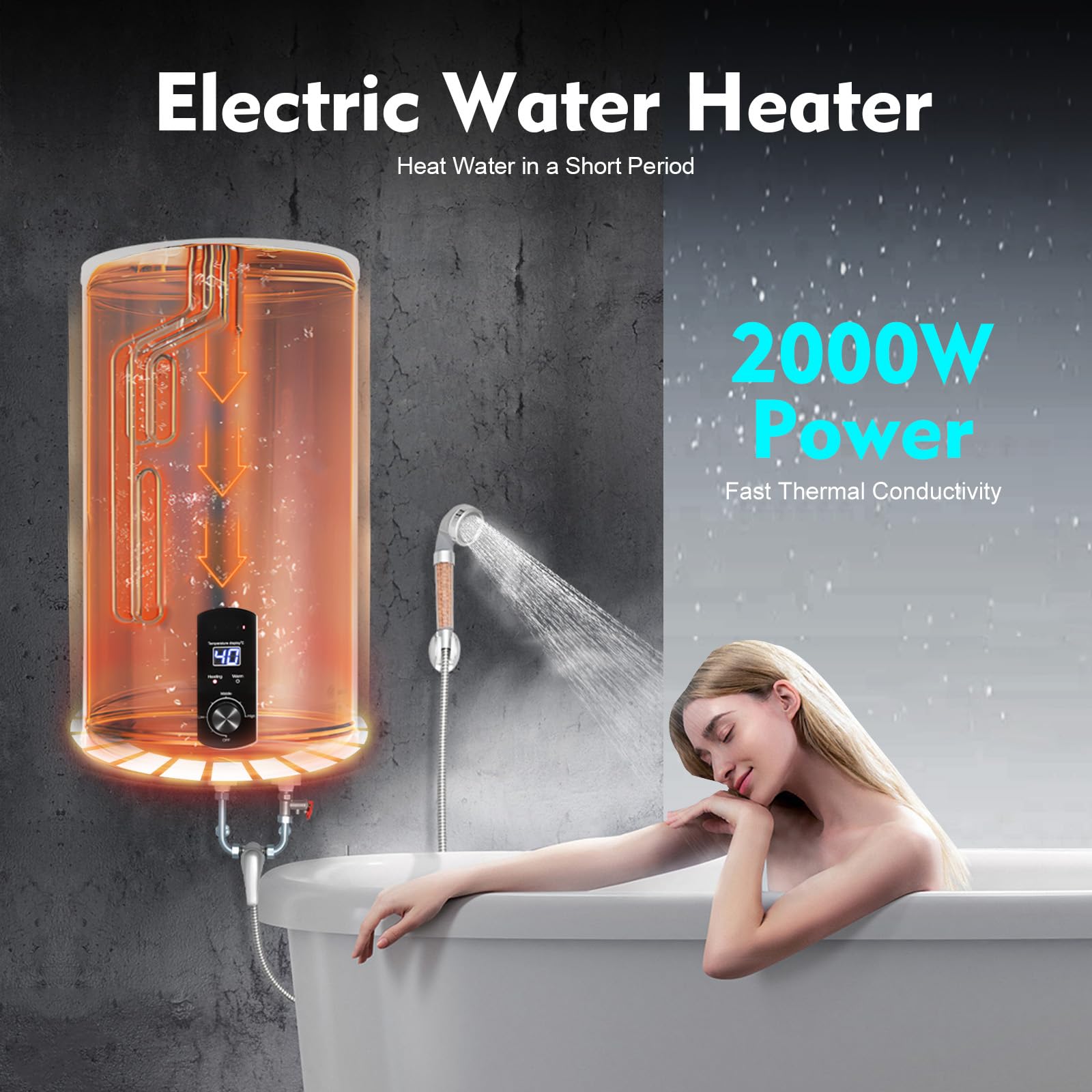 Caldaia scaldabagno 50L/80L/100L/120L, risparmio energetico 2000 W, scaldabagno verticale montato a parete, max. 75 °C, con protezione contro le perdite, spina G1/2 (120 l)