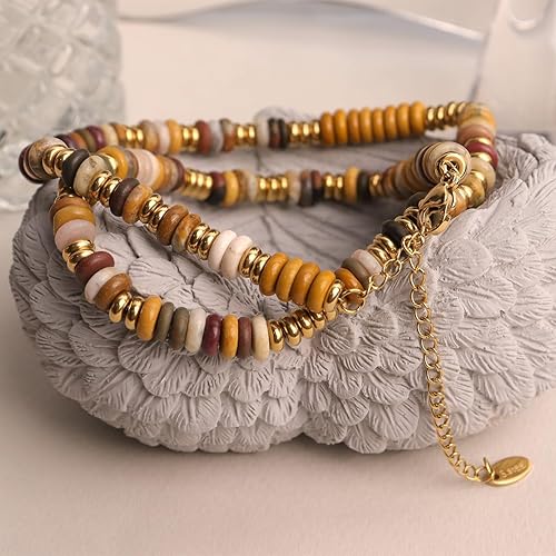 Miniatura 4 de Gargantilla larga con cuentas de piedra natural para mujer, delicada piedra curativa bohemia hecha a mano, turquesa, cristal de malaquita, cadena de