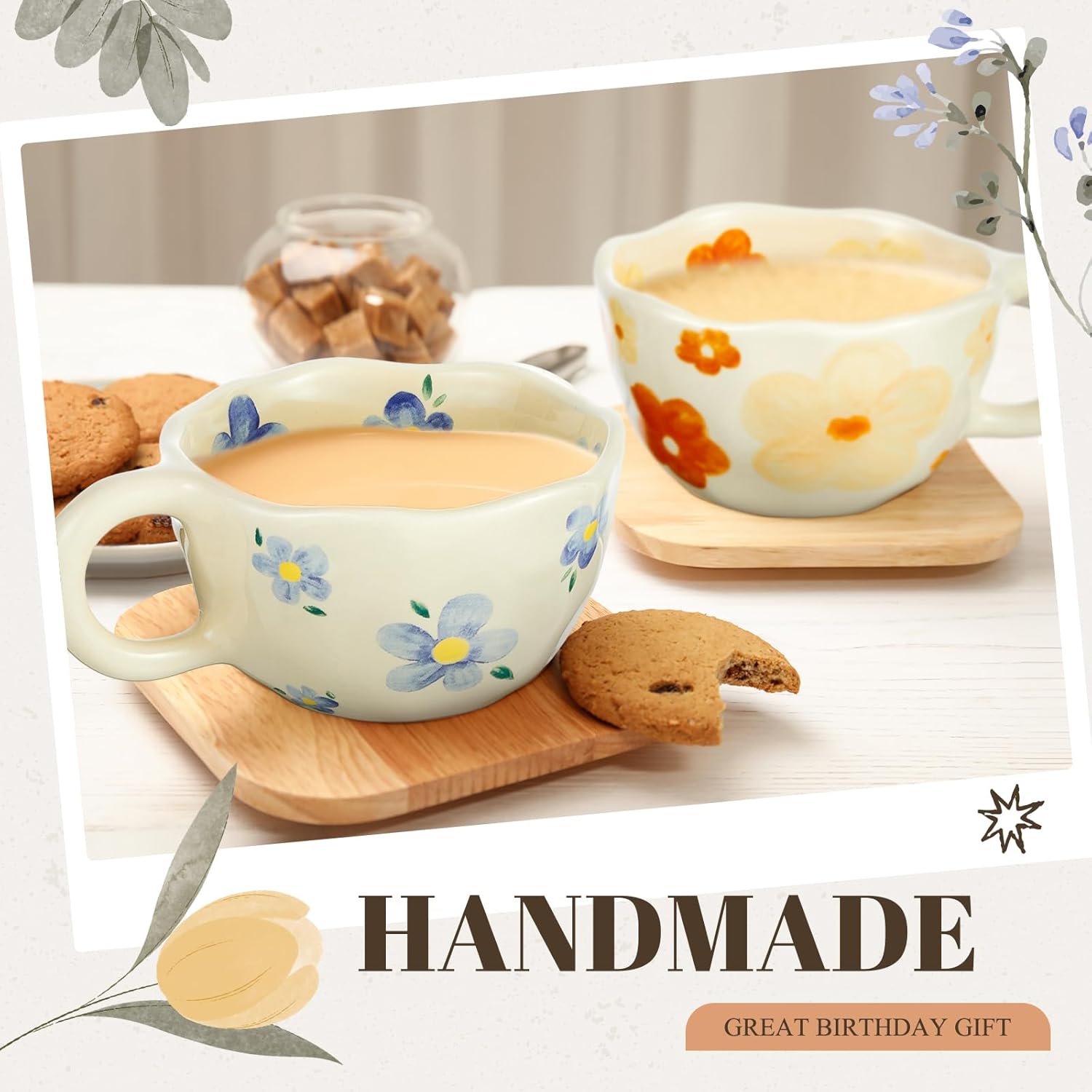 Vesici 4 Pack Ceramic Flower Coffee Mug Set 8.5 oz, Vintage Floral Cute Coffee Cups for Spring, Porcelain Latte Tea Mugs for Women Gifts, Dishwasher Microwave Safe - Image 7