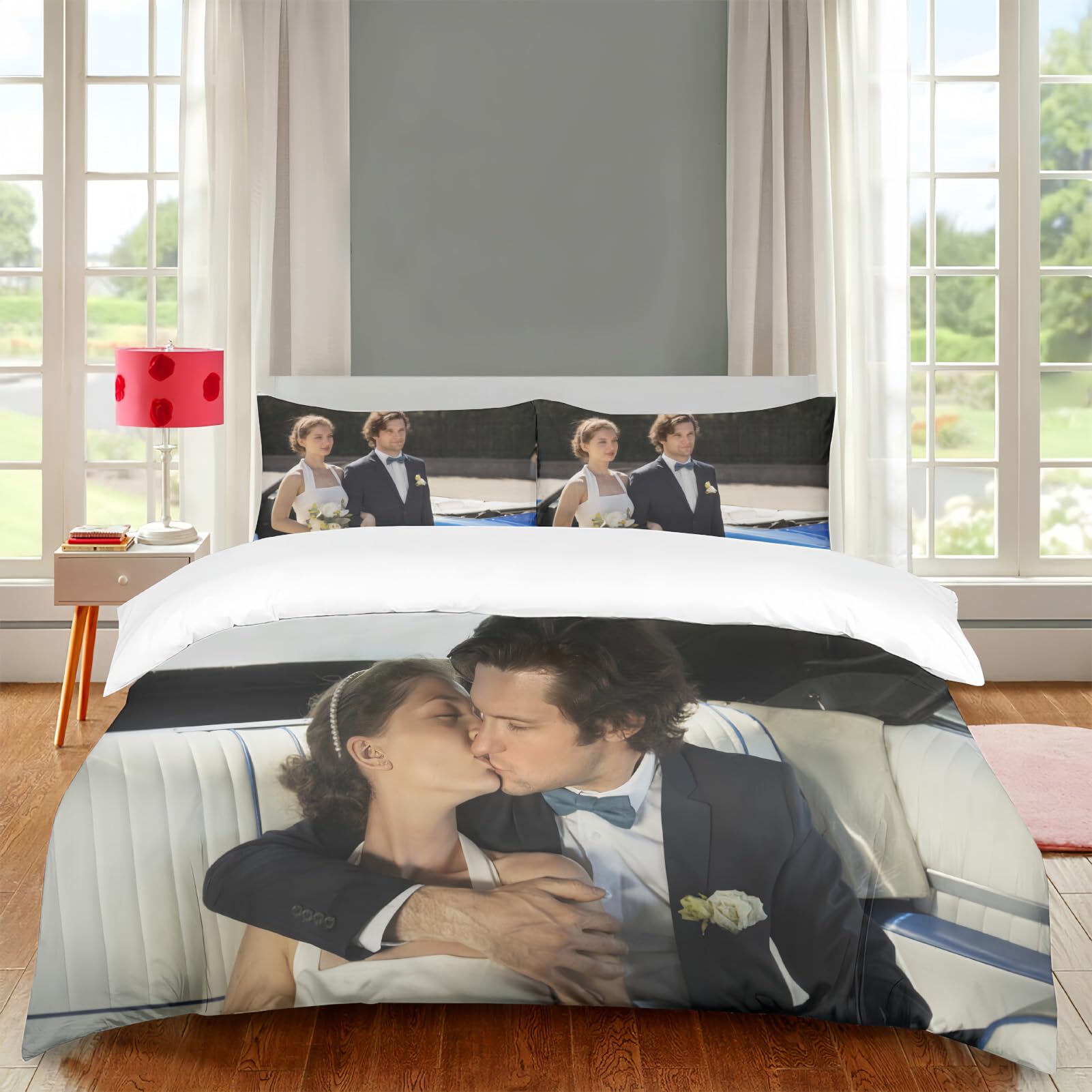 Copripiumino personalizzato Set,Singolo/Matrimoniale Set biancheria da letto con foto/testo,Confortevole, Traspirante,Copripiumino e 2 federe