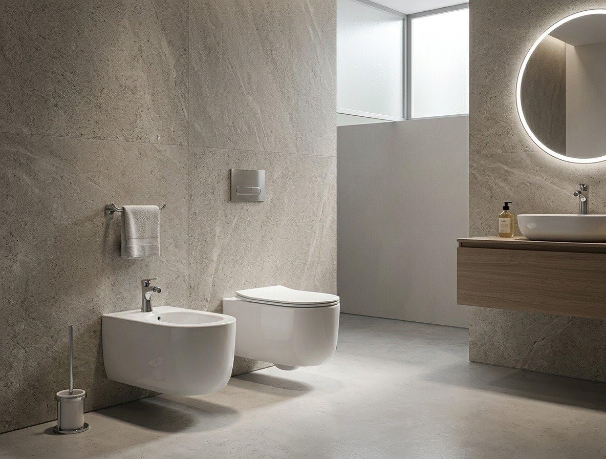 Sanitari sospesi WC e Bidet in Ceramica Copriwater soft-close TRAMONTANA Bianco