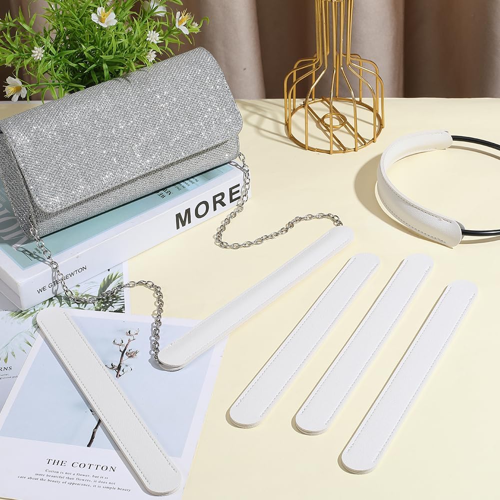 8.86 x 0.98 Inch 6PCS PU Leather Purse Chain Strap Pad Handbag Handle Wrap Cover Soft Leather Luggage Bag Grip Protector for Purse Suitcase Wallet Shopping Travel Bags(White)