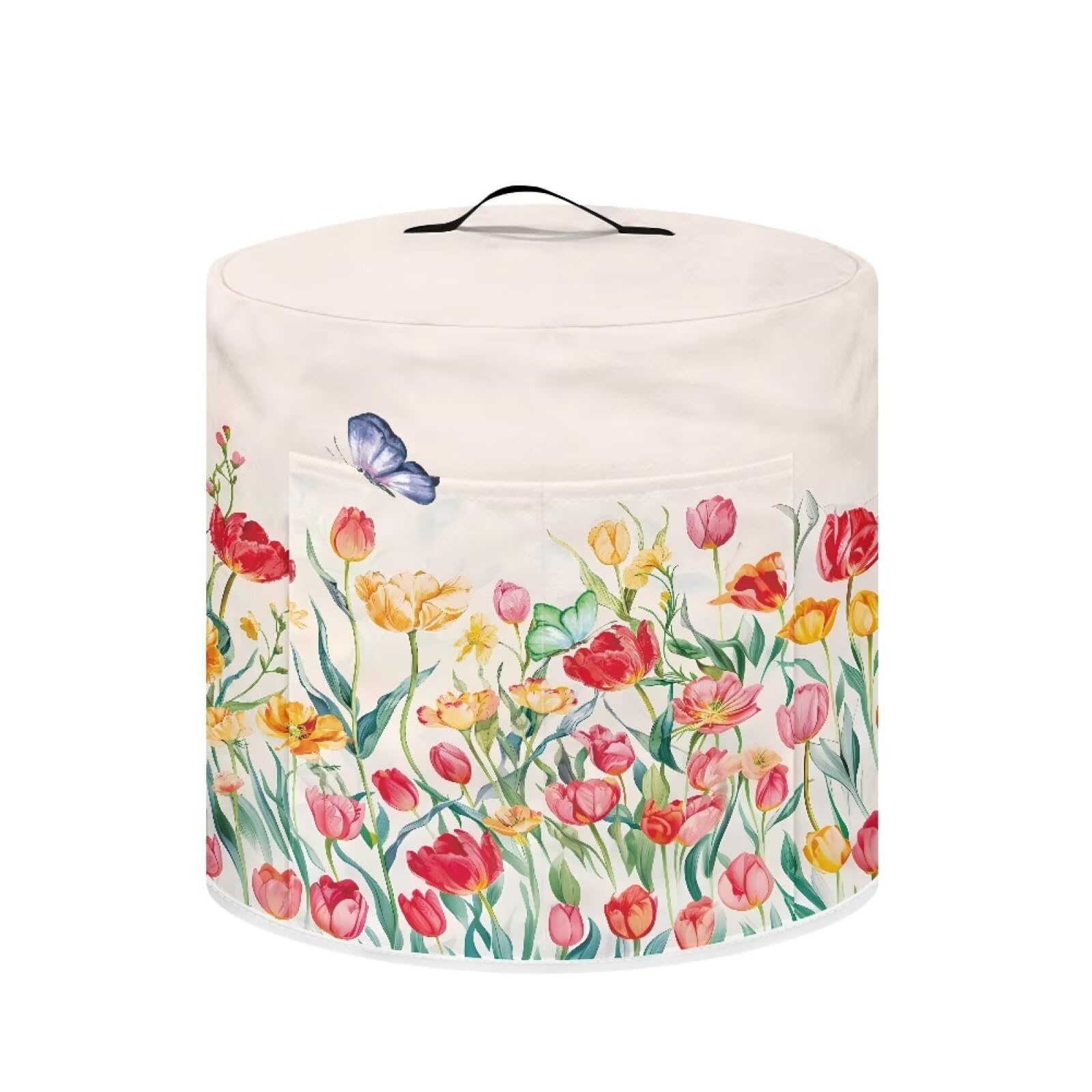 Cozeyat Tulips Butterfly Pressure Cooker Air Fryer Cover,Round Pressure Cooker Dust Cover,Protective Cover with Pocket Kitchen Appliances for Electric Pressure Cooker Air Fryer Rice Cooker Steamer