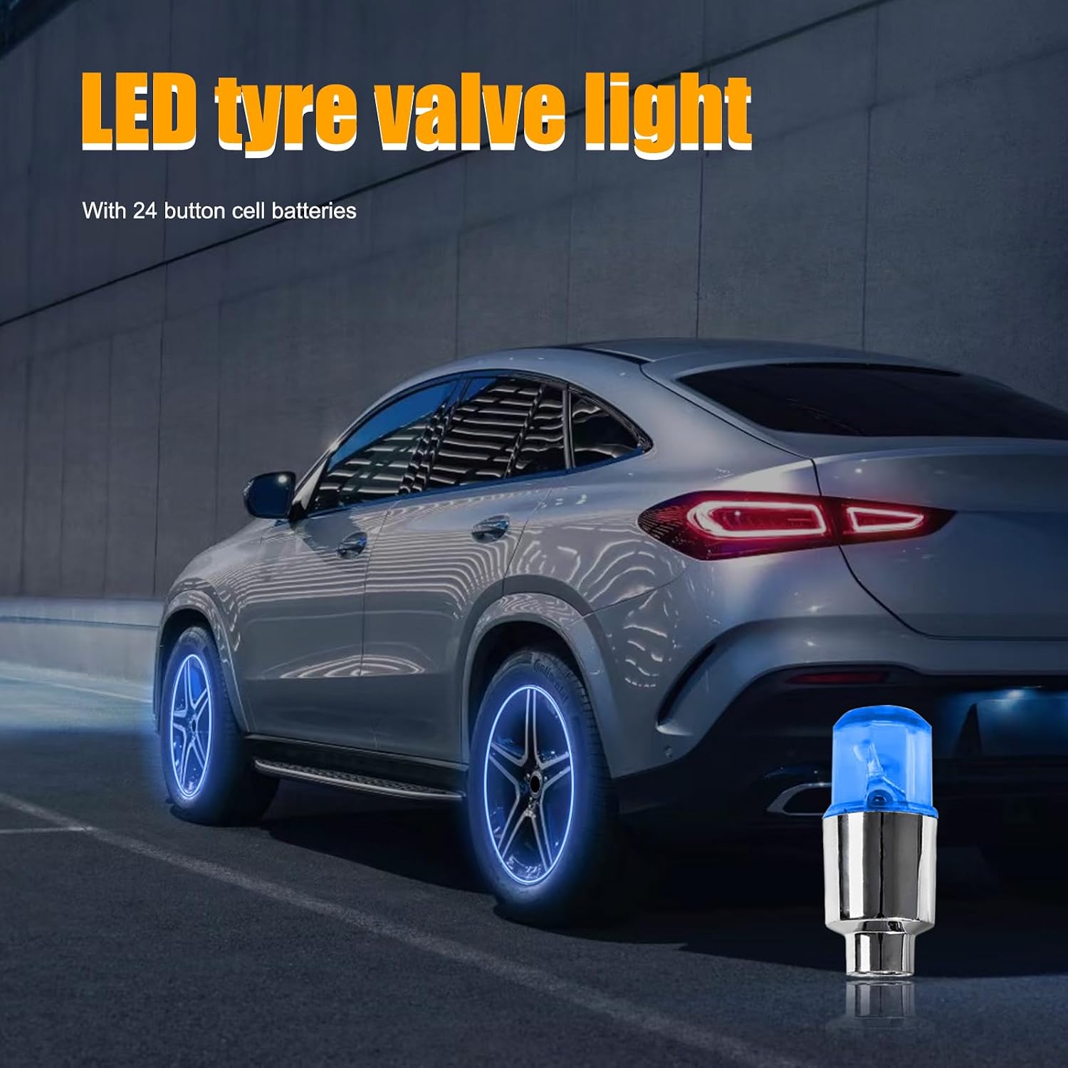 8 PCS LED Tire Valve Stem Cap Lights, Waterproof Motion Tyre Spoke Lights for Wheel Decoration, Cool Modify Neon Valve Wheel Light Assemble, Universal Motorcycle Accessories (Blue)