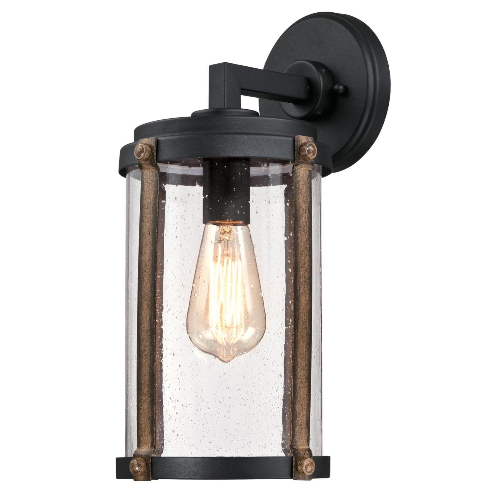 Westinghouse 6358800 Armin One-Light, Textured Black Finish with Barnwood Accents and Clear Seeded Glass OUTDOOR WALL Fixture,