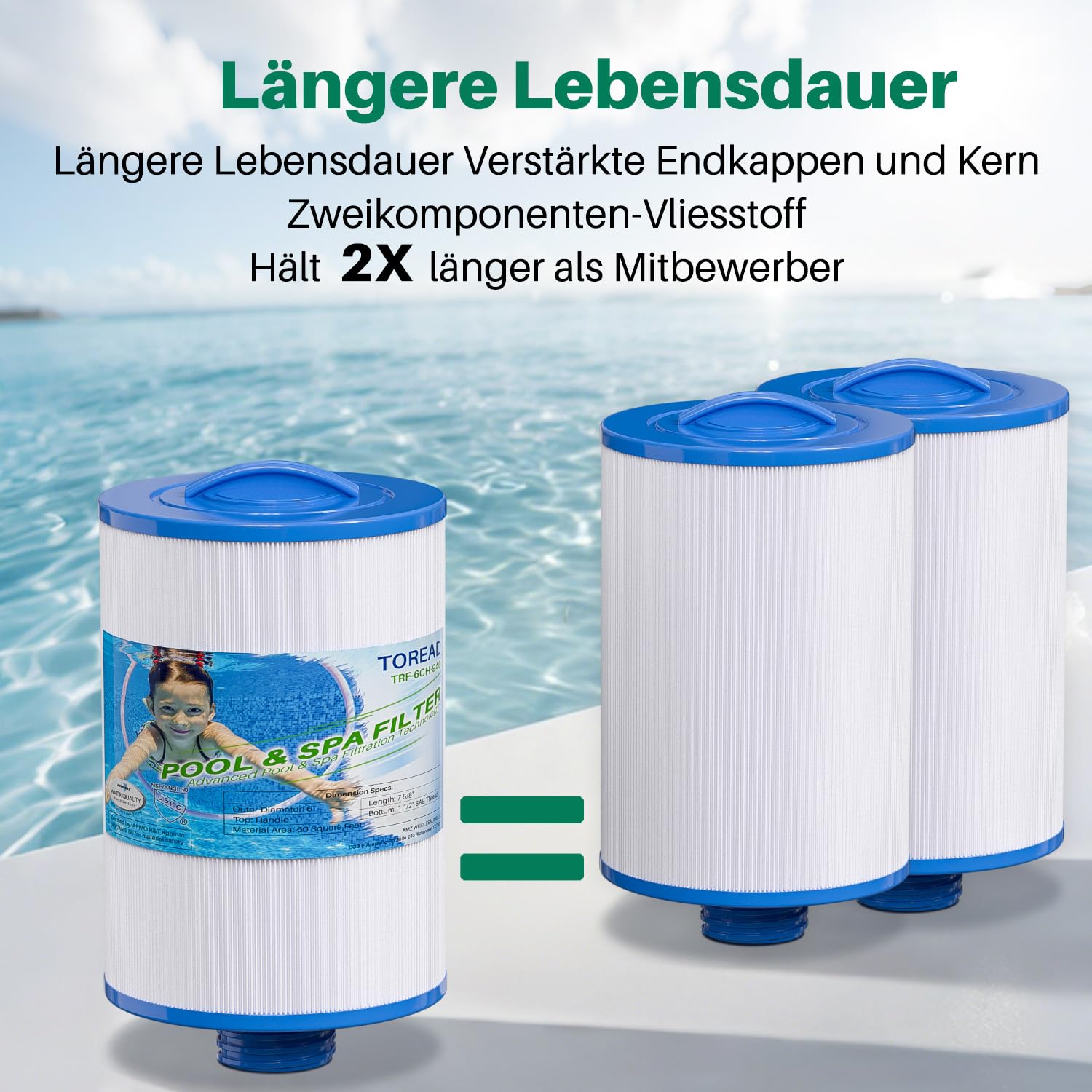 TOREAD Ersatz für Spa-Filter Unicel 6CH-940, PWW50P3 (Nicht PWW50P4), Filbur FC-0359, 817-0050, 25252, 03FIL1400, 1 1/2 Zoll SAE Gewinde Schraube in Filter, 2 Stück