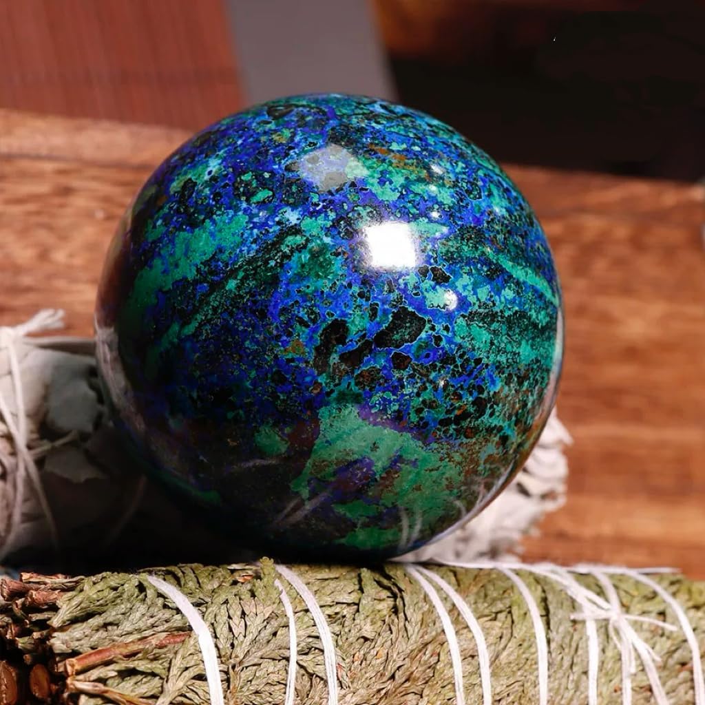 Natural Azurite Crystal Ball - Azurite Crystal Sphere Meditation Balls for Witchcraft and Decorative Balls, Meditation & Feng Shui Home Decor (40-50mm)