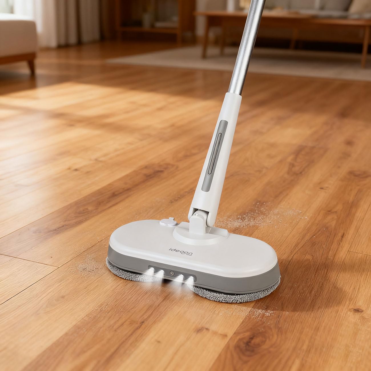 ideoon Pulidora inalámbrica para suelos con depósito de agua: 30 W de potencia y 40 minutos de tiempo de funcionamiento, barra telescópica, mopa para grandes superficies, azulejos, laminados