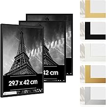 Lot de 3 Cadres Photo en Plastique Noir 29,7 x 42 cm (A3) - Cadre 29,7x42 avec Verre Acrylique Incassable - Cadre Photo Moderne Pour Murs et Tables