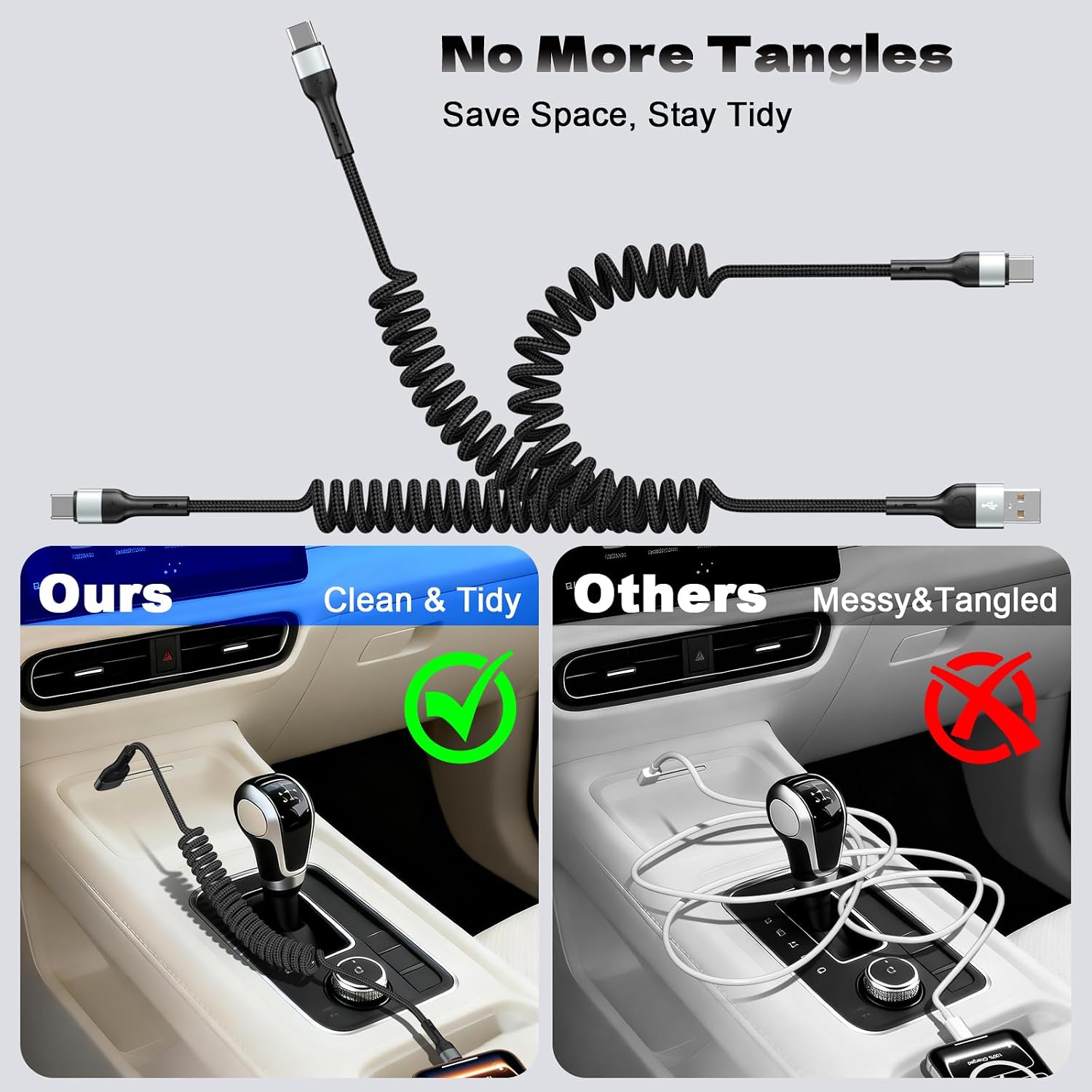 USB A to USB C Cable,【2-Pack 4FT】, Coiled Retractable Spring Cord, Fast Charging for Apple CarPlay, Compatible with iPhone 17 16 15 Samsung Galaxy Google Pixel LG 3 71RUf0L 2QL. SL1500