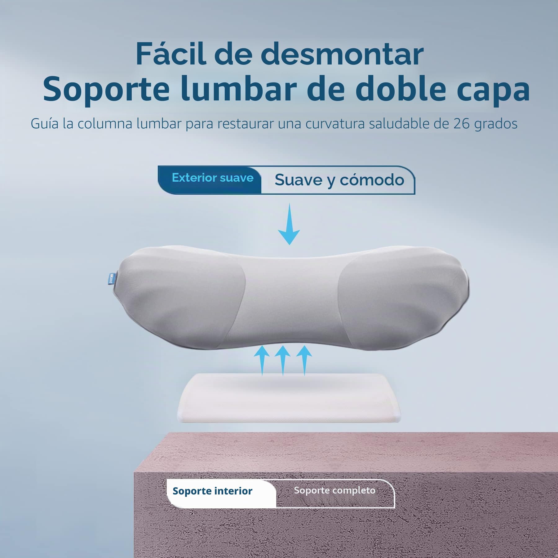 RESTCLOUD, Almohada de apoyo lumbar ajustable para dormir, de espuma viscoelástica para aliviar el dolor de espalda baja, para cama y silla
