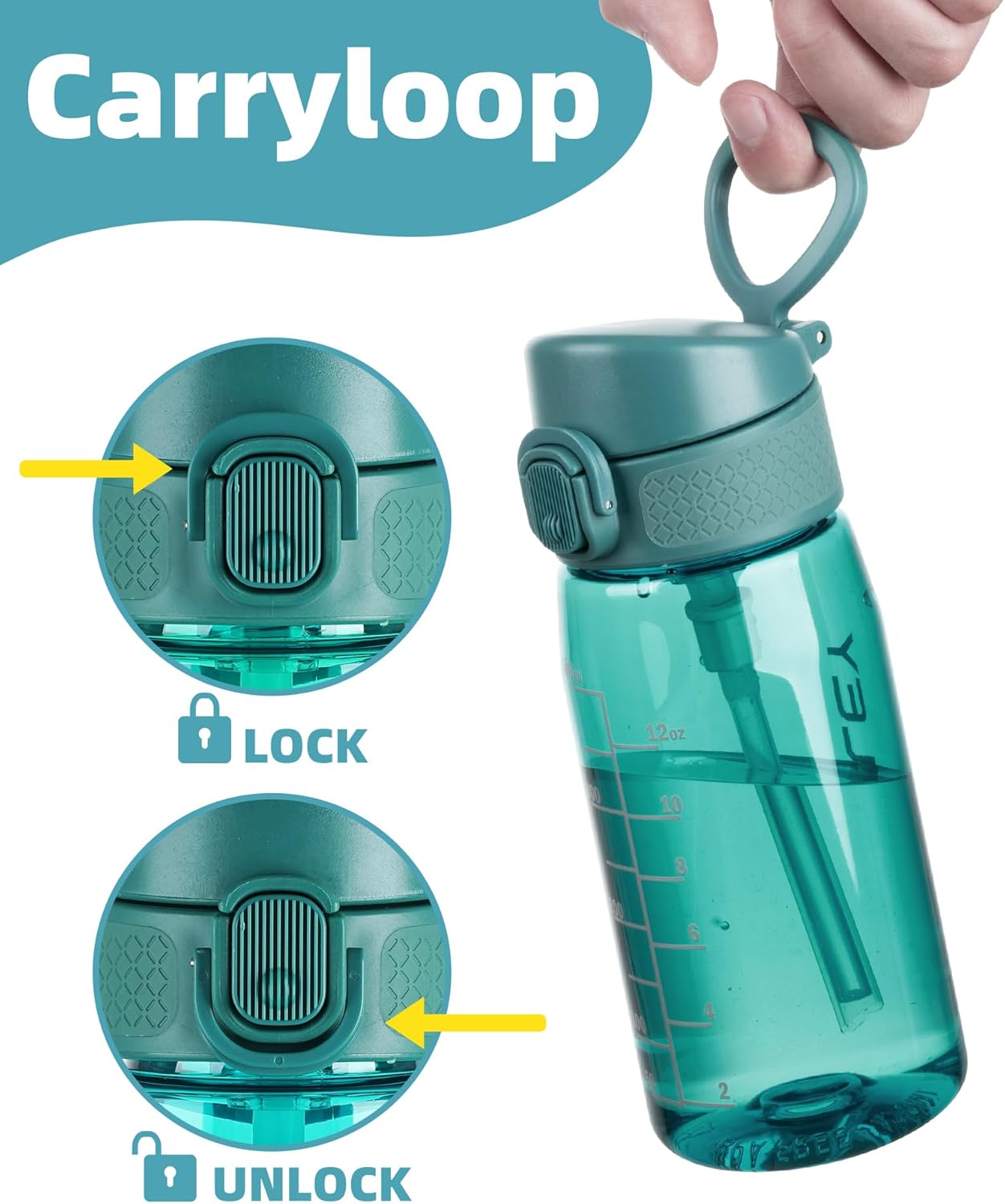 OLDLEY Kids Water Bottles with Straw 420ml/14oz BPA Free Tritan Water Bottle with Handle Leakproof School Sports Drinking Bottle for Toddler Boys Girls,Dark Green - Image 4