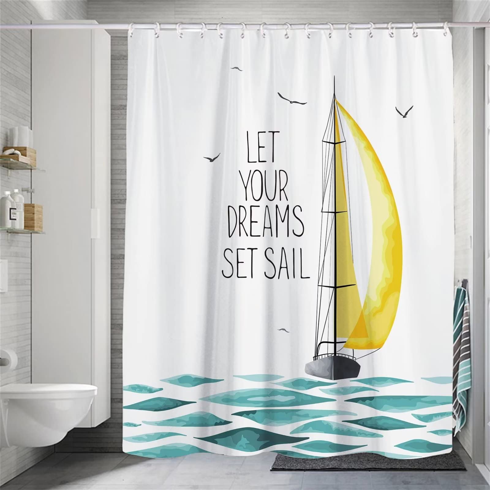 Barca a vela Tenda Doccia W300cm x L180cm Tenda per Doccia Antimuffa, Tenda da Esterno Impermeabile Tessuto, 3D Tenda con Ganci per Dormitorio Famiglia Appartamento Hotel Doccia ​Bagno Decor