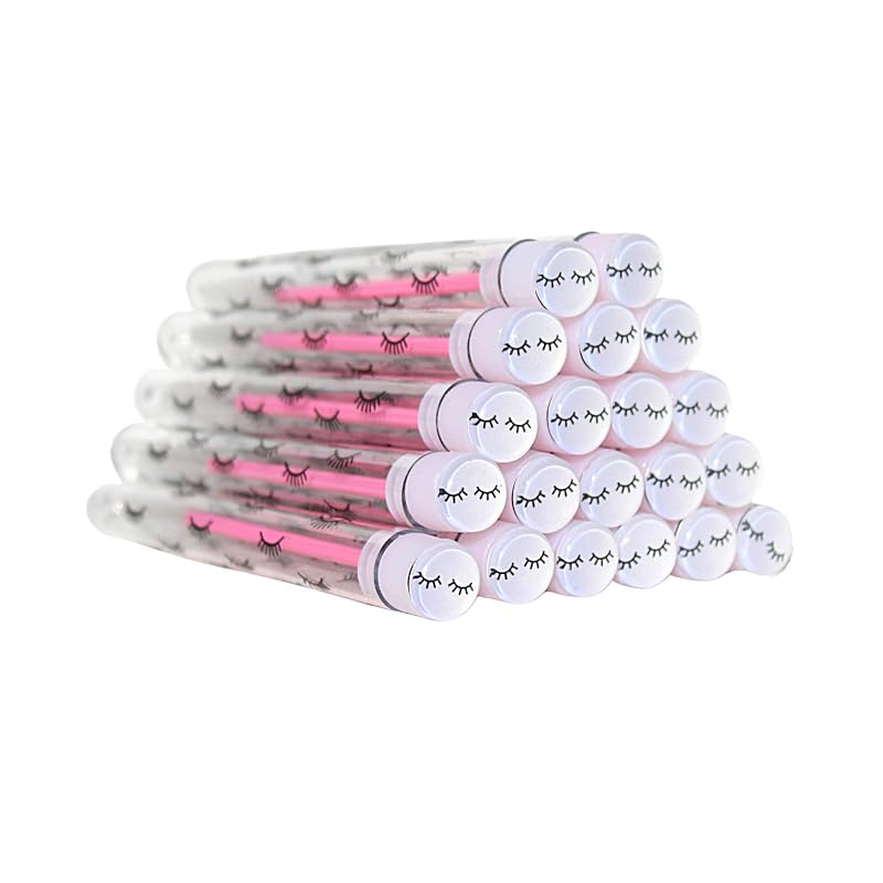 Escovinhas descartáveis para cílios Lash Extension Supply com tubo, rosa, pacote com 20