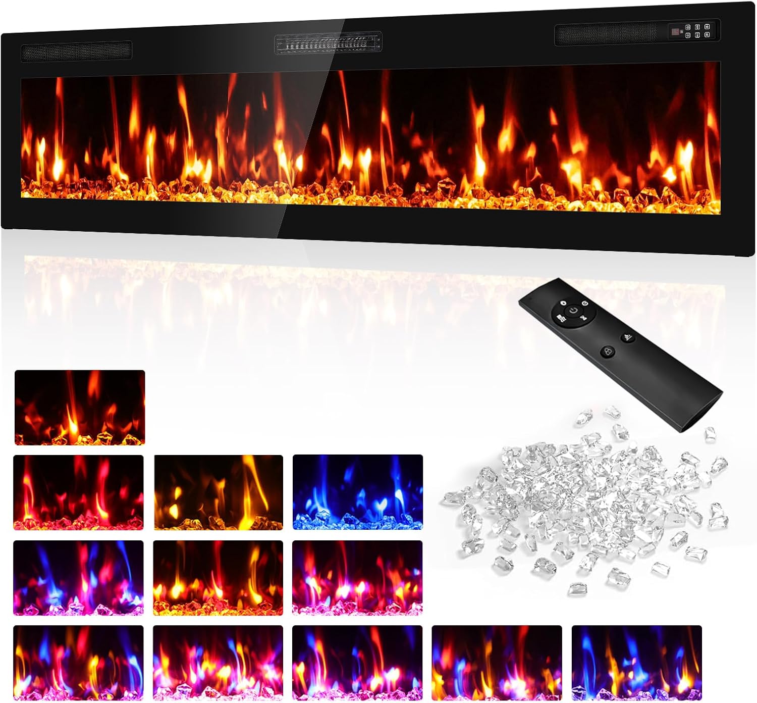 BREEZEHEAT 72 Inch Ultra Thin Electric Fireplace-Narrow Bezel Linear Fireplace Heater Recessed Wall Mounted, Remote Control, Touch Screen, 750W/1500W, 8H Timer for Living Room, Bedroom, Office