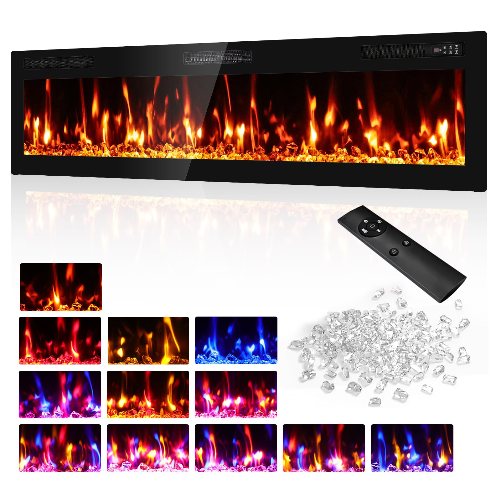 breezeheat 72" electric fireplace recessed wall mounted, ultra thin linear fireplace inserts,12 flame colors, timer, remote & touch screen, 750w/1500w quiet heater(2026 upgrade)