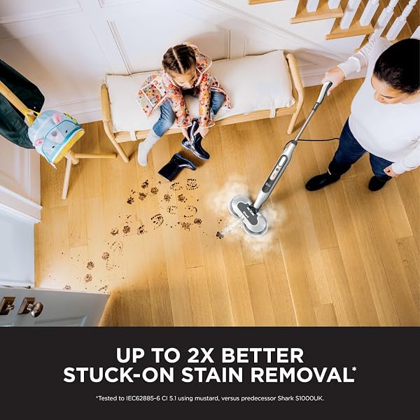 Shark Automatic Steam Mop - 2 Rotating Power Pads, 3 Steam Settings, Stain & Dirt Removal, For Sealed Hard Floors, 8m Cord, White & Grey S8201UK - 2