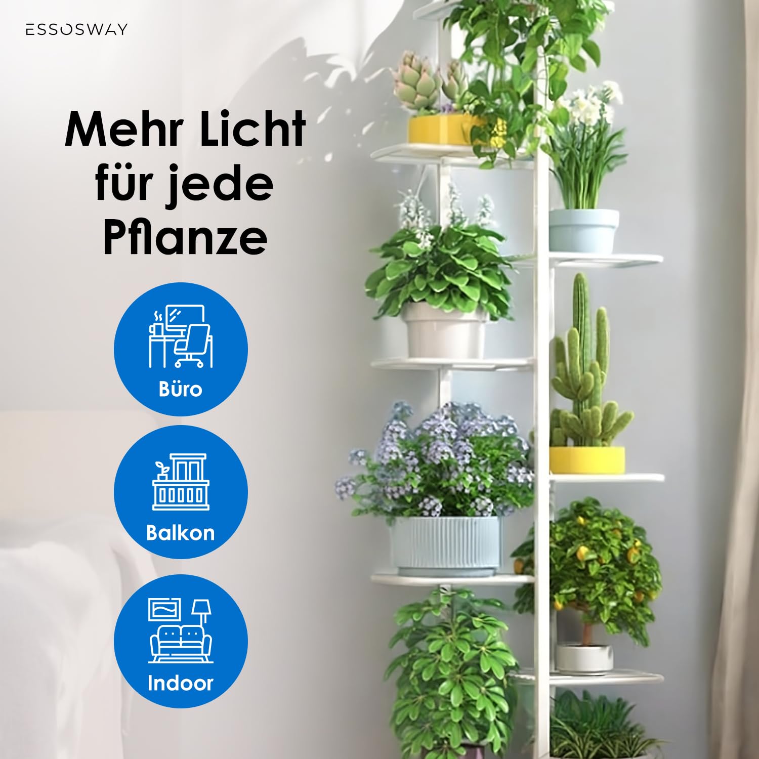 Blumenständer Pflanzenständer - Indoor - Pflanzenregal Blumentreppe Blumenregal Metall - 8 Etagen - 142 cm Weiß