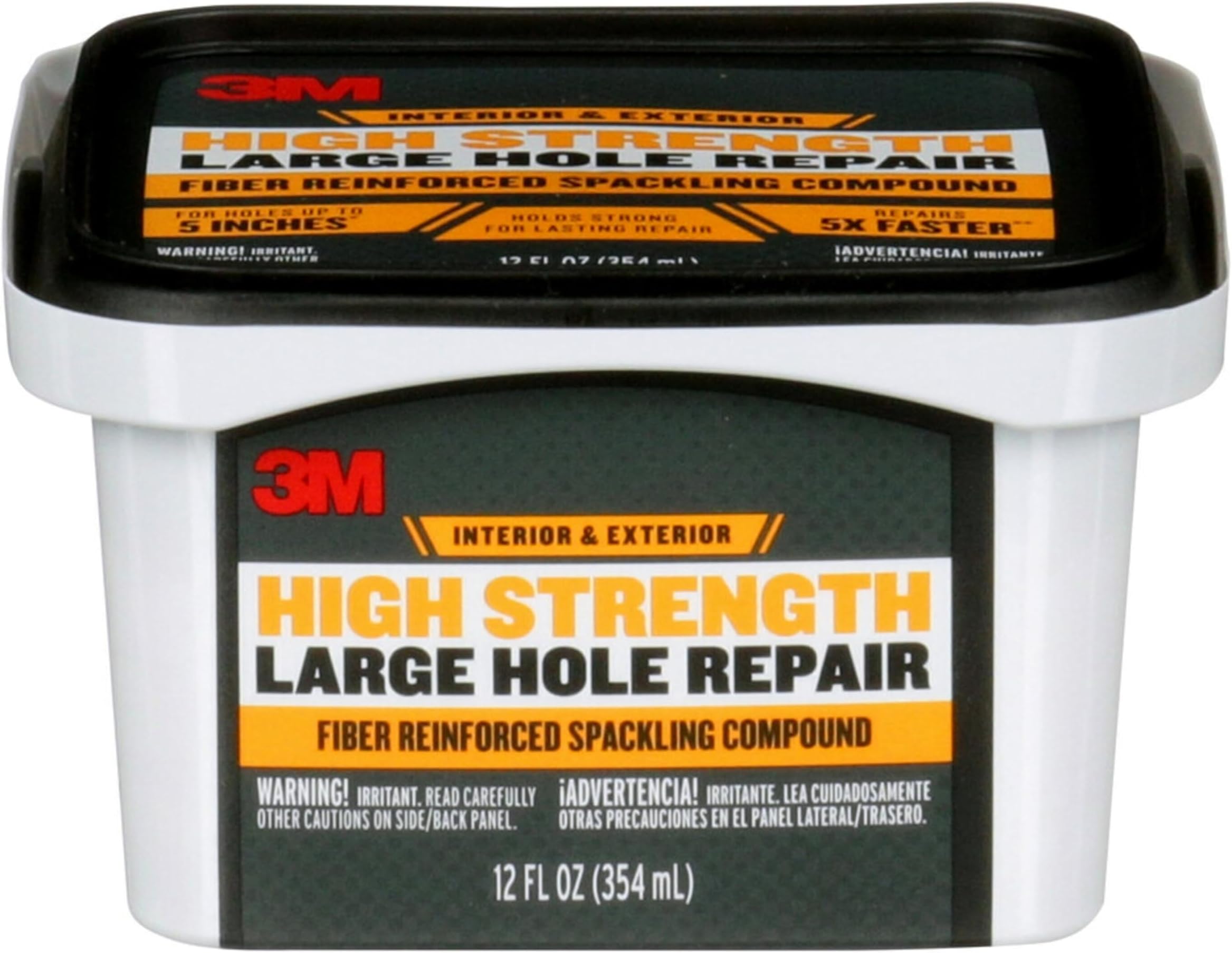 3M High Strength Fiber Reinforced Spackling Compound, 12 oz., Ideal for Large Hole Repair Cracks and Damaged Surfaces in Drywall, Plaster, Stucco, Concrete & Wood, For Easy Wall Repair (LHR-12-PC-12)