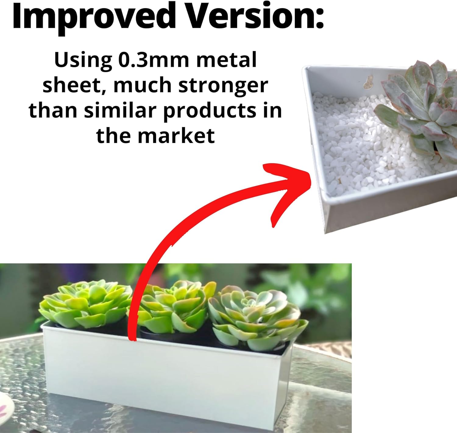 LaLaGreen Wall Planter (3 Pack, 14 Inch) Large Wall Mount Planters for Succulent White, Rectangular Metal Hanging Flower Pot, Long Window Boxes Fence Railings Rustic Floating Shelve Indoor Outdoor