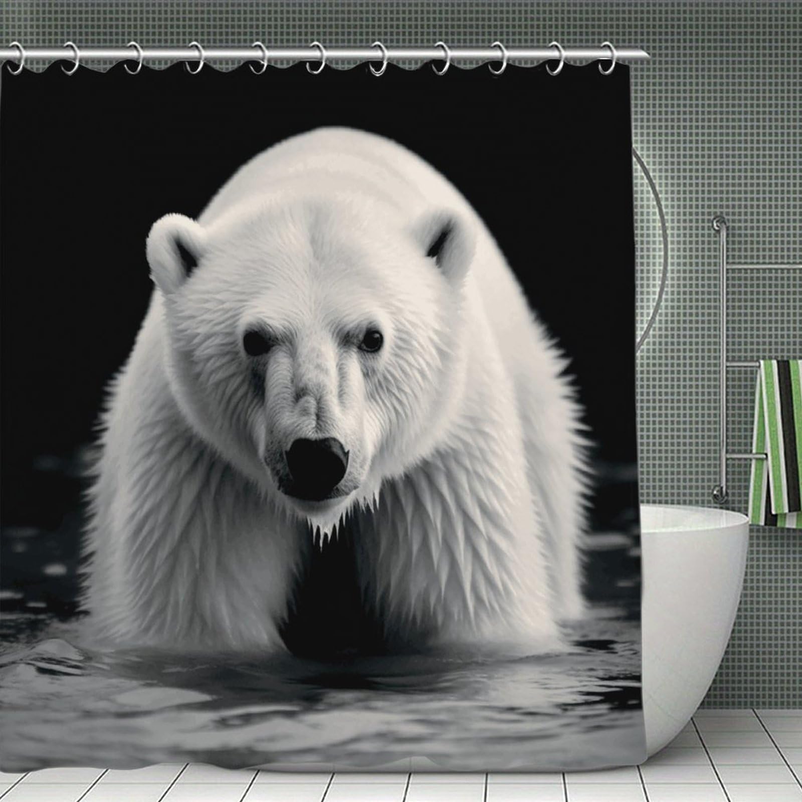 VstaDank Polar Bear Shower Curtain Light-Weight Blackout Bathroom Curtain Washable Shower Liner 71x71 Inch Bath Curtain with Metal Holes Bathtub Bath Room