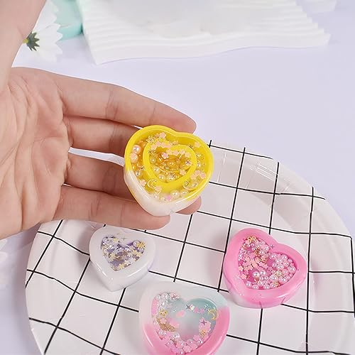Miniatura 4 de Xidmold 2 moldes de resina con 5 películas de sellado, moldes de silicona epoxi con forma de corazón de arena movediza, molde de silicona agitadora