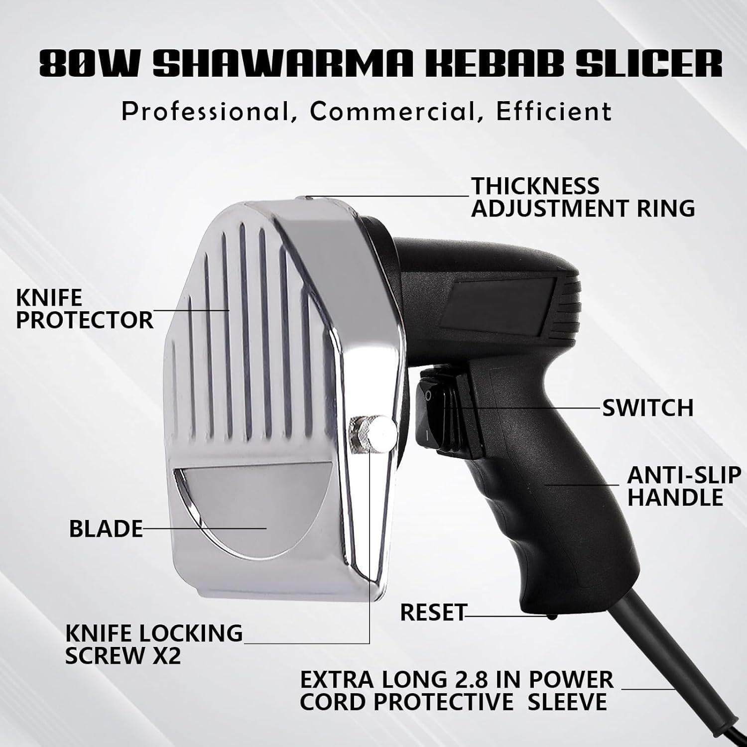 Qcwwy Coltello Elettrico Per Kebab, Shawarma, Doner, Gyros - Taglierina Per Carne Affettata Per Ristoranti Di Carne Arrosto